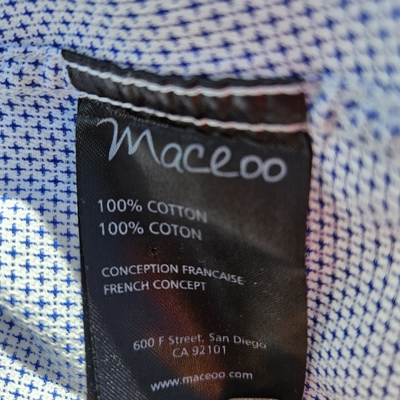 Maceoo XL Long Sleeve Dress Shirt Italian Button-Down Blue White Top 100% Cotton - Picture 10 of 16
